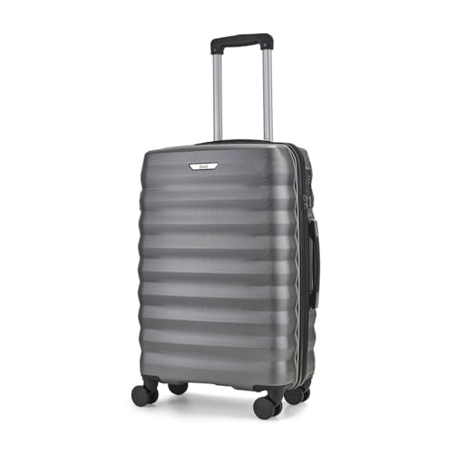Rock Berlin Medium Hard Shell Hold Suitcase in Charcoal - 360 Swivel-Wheels, Hard-Wearing ABS, Telescopic Handle & Combination Lock - 66x44x26cm 59L