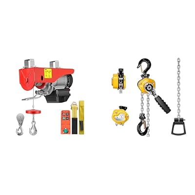 VIVOHOME Electric Hoist, 110V 440 Lbs Winch with Wireless Remote Control, Zinc-Plated Steel Wire Hoist with VIVOHOME Mini Chain Hoist 1/4 Ton 10ft, Lever Chain Hoist with G80 Manganese Steel Chains