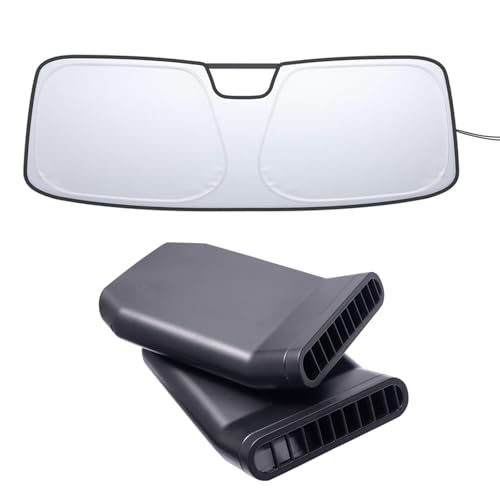 Image of TOPINSTALL Under Seat Vent Deflectors and Windshield Sunshade Compatible with Ford Bronco 2021-2025, Front Window Sun Protector Thicker Reflective Polyester Warmer Winter Air Vent Extension 2PCS