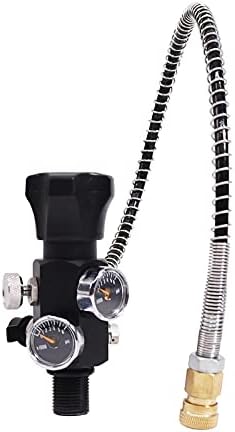 IORMAN Paintball CO2 Tank Compressed Air DIN Valve Gauge & Fill Station, 300bar/4500psi High Pressure, 8mm Quick Disconnect Adapter, 24" Charging Hose for PCP Game (Dual Gauge Valve)