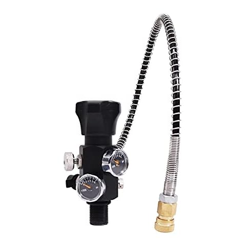 IORMAN Paintball CO2 Tank Compressed Air DIN Valve Gauge & Fill Station, 300bar/4500psi High Pressure, 8mm Quick Disconnect Adapter, 24" Charging Hose for PCP Game (Dual Gauge Valve) Cover