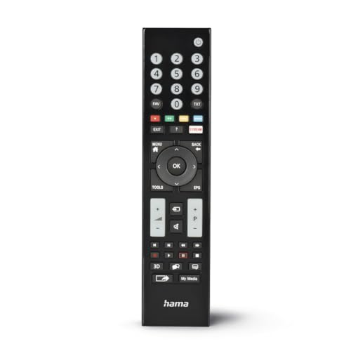 Hama Télécommande Universelle pour téléviseurs Grundig (Infrarouge, apprenante, Touches Lumineuses, Bouton Intelligent, Fonction Easy Mode, Touches principales ergonomiques, portée de 10 m) Noir