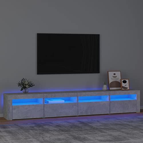 WRJENFSC Meuble TV bas gris béton 240 x 35 x 40 cm Design moderne avec éclairage LED pour salon