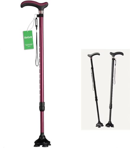 BeGrit伸縮ステッキ 杖 4本足 自立式 ４点杖 軽量 多機能ステッキつえ 杖 男性用と女性用 アルミ 歩行補助杖 ステッキ 杖 10段階調節 身長142～188cmが似合います 敬老の日プレゼント