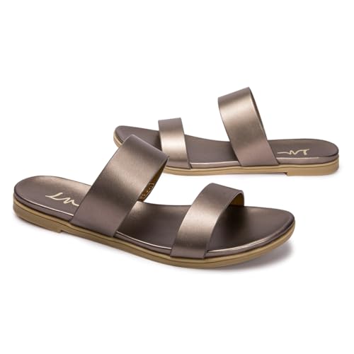 Image of LM Women's Slide Sandals Two Band Slip On Flat Sandals Casual Summer Sandals
