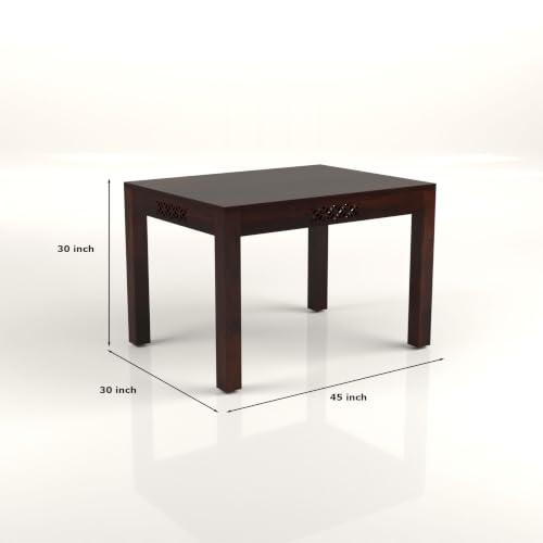 Image of Solid Sheesham Wood 4 Seater Large Dining Table Set with Cushioned Chairs for Dining Room | Living Room | Home & Office | Hotels Restaurant & Cafe (4 Seater Large, Walnut Finish)