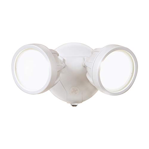 Exclusive HALO White Outdoor Integrated LED Round Twin-Head Security Flood Light with Dusk to Dawn Photocell Sensor, 20"
