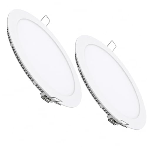 CABLEPELADO Pack 2 Downlight LED 18W redondo | extraplano para empotrar | Aro blanco aluminio | Medida 225mm | Luz Fría 6000 k | 1700 Lumens | 2 unidades | Clase a+