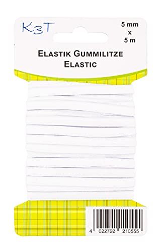 K3T Elastik Gummilitze/Gummiband 5 mm x 5 m Farbe weiß Art.-Nr. 81055-K3T