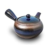 COTONOHA Banko-Yaki Japanese Tea Pot – Traditional Japanese Tea Kettle with Stainless Steel Bottom Strainer – Heat Resistant and Durable Ceramic Teapot for Deep Steamed Tea (Deep Blue)