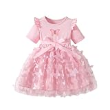 Kleider Mädchen Tüllkleid Kinder Tutu Kleid Geburtstagskleid Rüschenärmel Puffärmel A-Linie Pinkes Festkleid Gr.92