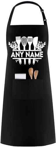 PB TECH Personalised Unisex Kitchen Apron Customized With any Name or Text BBQ Grill Apron with Pockets Best Design and Gift For Anyone & Family Members.