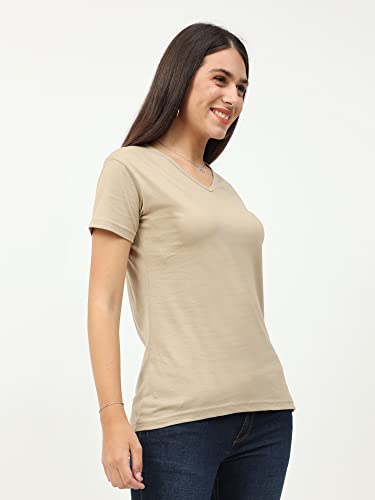 Image of FLEXIMAA Women's Cotton Plain V Neck Half Sleeve T-Shirt