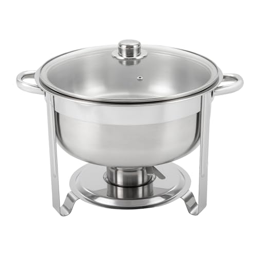 Chafing Dish Buffet Set Stainless Steel Round Chafing Buffet Server with Glass Lid,Buffet Warmer with Food and Water Pans,Buffet Server and Warmer for Hotel,Party,Wedding (8.5L/8.98Qt)
