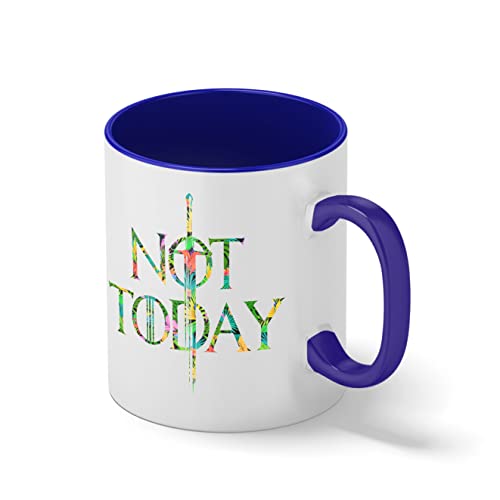 Not Today Game Of Thrones Arya Stark Flowers Weiße Kaffeetasse Mug mit blauem Felgen und Griff Not Today Game Of Thrones Arya Stark Flowers Weiße Kaffeetasse Mug mit blauem Felgen und Griff