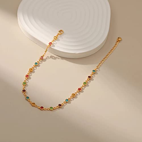 18K Gold Plated Anklet, Adjustable Bohemian Square Coloured Zirconia Anklet, Beach Holiday Jewellery For Women - Image 5
