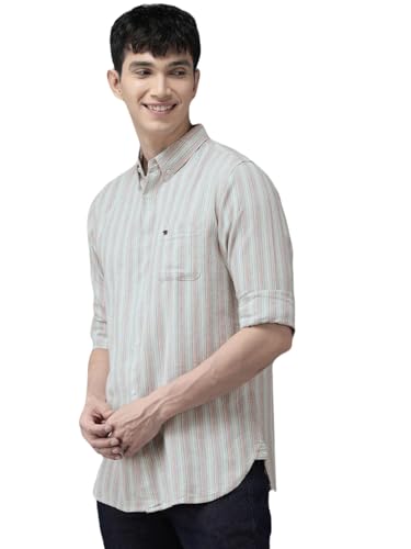 Image of THE BEAR HOUSE Men's Striped Slim Fit Linen Cotton Casual Shirt | Multi | TBH-Jose-MC