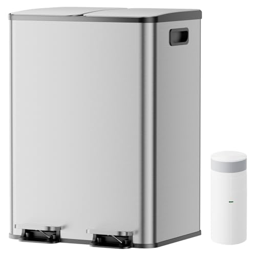 YASHE Poubelle à Double Compartiment avec Couvercle, 2x20L Poubelle de Recyclage pour Cuisine,...