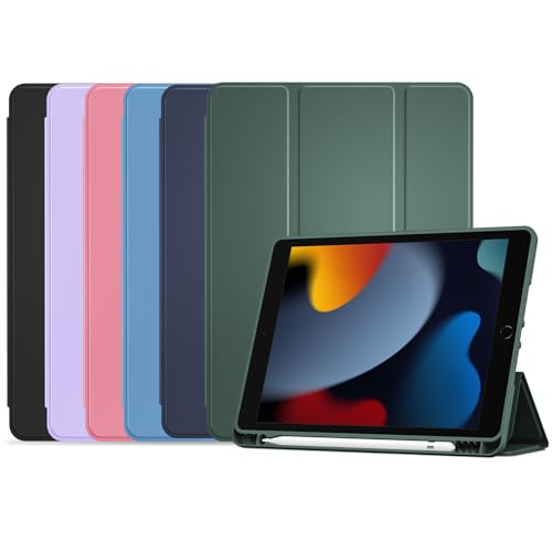 ProCase for iPad 9th 8th 7th Generation 10.2 (2021/2020/2019 Release) Soft TPU Back Cover with Pencil Holder Shockproof Smart Slim Case Auto Sleep/Wake- Mgreen