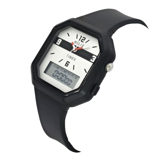 Image of Helix by Timex Ana Digital Watch for Man with Grey Octogonal Dial & Black Silicone Strap Band Water Resistant Men's Wrist Watches - TWESK6600T