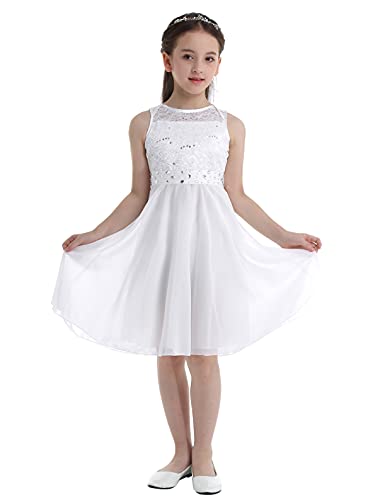 Hularka Kids Girls Sequined Floral Lace Flower Girl Dress Sleeveless Wedding Party Dress Pageant Proms Ball Gown