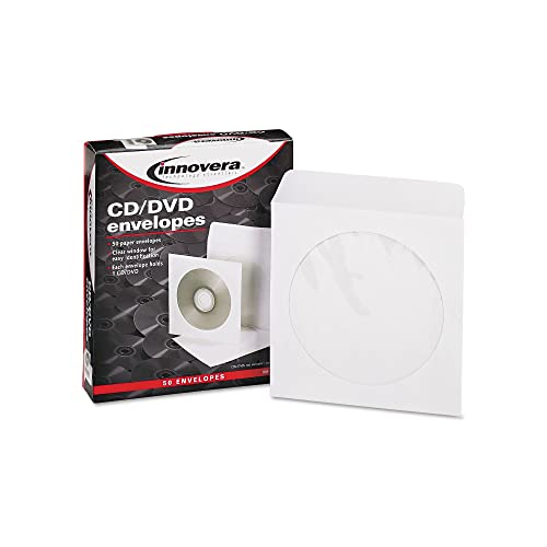 Innovera CD/DVD Envelopes w/Clear Window, White, 50/Pack