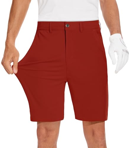 JWM Mens 7 Stretch Golf Shorts - Lightweight Hybrid Casual Dress Work Flat Front Shorts with 5 Pockets Quick Dry UPF50 Red