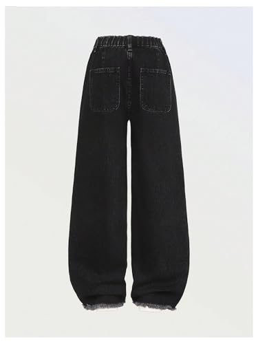 GORGLITTER Girl's Baggy Jeans Raw Hem Wide Leg Denim Pants Elastic High Waist Distressed Trousers2