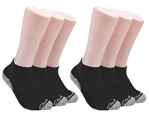 Clarks Men's Sport Half Cushion Low Cut Socks 6 Pair, Black, Men's 7-12 Shoe