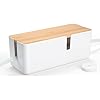 Cable Management Box with Bamboo Lid, White Cable Box Small Cord Hider Box Cord Organizer Box to Conceal Surge Protector, Desk/TV/Computer Wires, Power Strip Box Cord Management Box for Tidy Space
