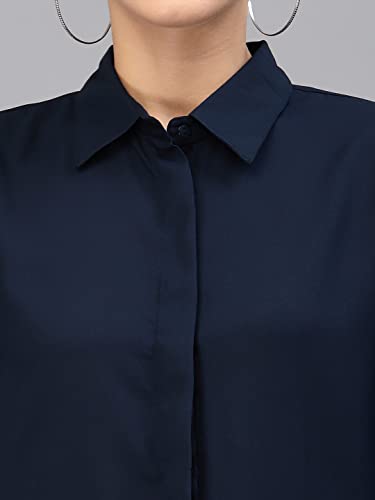 Image of Style Quotient Women Solid Aqua Green Polycrepe Formal Shirt