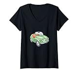 Damen Aquarell-Oldtimer-Fahrzeug, altes Zweisitzer-Auto T-Shirt mit V-Ausschnitt