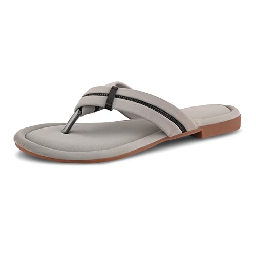 Image of Centrino Women's Flat Thong Sandals | Stylish Embellished Strappy Flip-Flops | Open-Toe Slip-On with Metallic Studs| Soft Cushioned Footbed for Comfort | Elegant & Durable Fashion Footwear (9313)