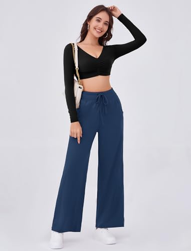 Arolina Womens Wide Leg Pants High Waist Stretch Casual Straight Leg Bottoms3