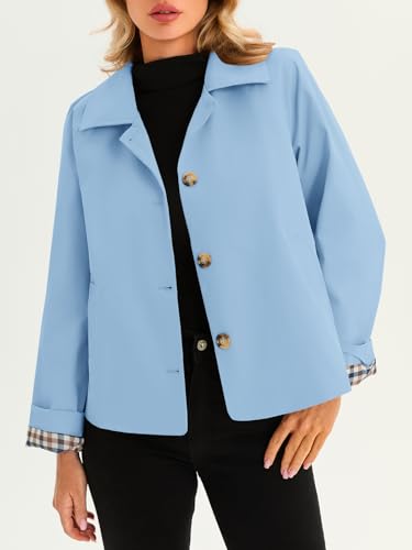 Image of Tankaneo Womens Cropped Trench Coat Lightweight Single Breasted Jacket Fall Windbreaker Fashion Outerwear