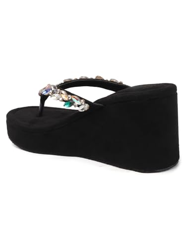 Image of TRYME Crystal Embellished Strap Slip on Wedges Heel Sandals For Women's