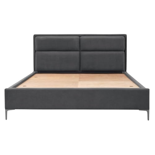 Image of Wakefit Bed | King (78 X 72) Solid Wood Bed, Upholstered, Without Storage, 3 Year Warranty - Zewail - Velvet Space Grey