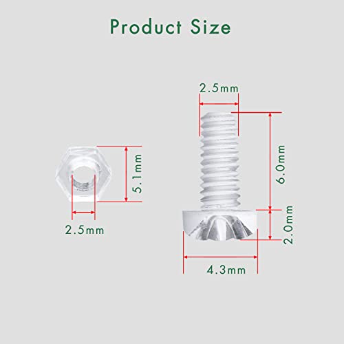 Pzsmocn 100 Pieces/50 Sets M2.5 * 6 mm PC Transparent Plastic Cross-recessed Round Head Screws and Hexagonal Nuts Kit - Image 2