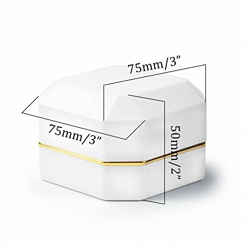 Image of Luxury Ring Box, Square Velvet Wedding Ring Case Jewelry Gift Box with LED Light for Proposal Engagement Wedding, White