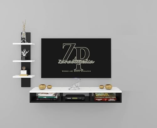 Zanaatopedia TV Entertainment Unit for Living Room/TV Stand Wall Mount/Engineered Wood TV Panel/Set-Up Box Holde/TV Cabinet for 43″ LCD(Tv Unit 32x 8 with Ladder) Colour (Black and White) Zanaatopedia TV Entertainment Unit for Living Room/TV Stand Wall Mount/Engineered Wood TV Panel/Set-Up Box Holde/TV Cabinet for 43″ LCD(Tv Unit 32x 8 with Ladder) Colour (Black and White)