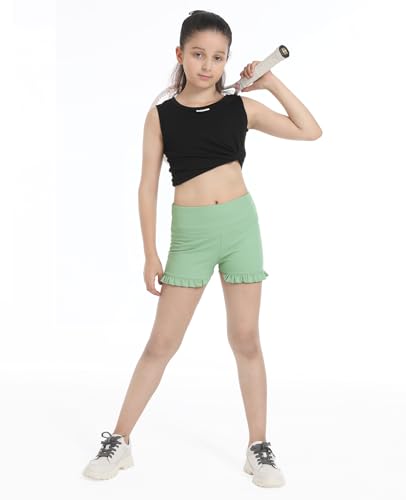 BAOPLAYKIDS Shorts atléticos com babados e elastano elástico cintura alta yoga dança ginástica short