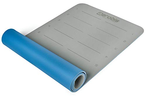 aerobis® 3-lagige Fitnessmatte, Grau/Blau | Nicht dehnbare Trainingsmatte mit Markierungen | Sportmatte rutschfest mit Noppen | Reißfeste Yogamatte aus hochwertigem TPE | Für alle Sportarten geeignet Cover