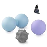 JIEJUNJIE Silicone Massage Ball Set - 3 Therapy Balls for Myofascial Release, Trigger Point & Plantar Fasciitis Relief - Peanut Lacrosse Ball, Pressure Point Ball, Hip & Psoas Release Tool, Mesh Bag