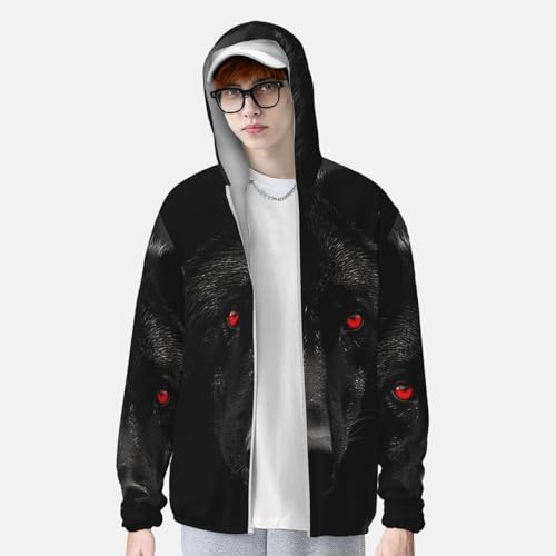 Sun Protection Hoodie Black Red Eyed Wolf Jacket Lightweight Long Sleeve Sun Shirts miniatura 2