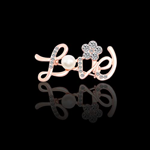 Flower Love Letter Brooch,Diamond-Studded Pearl Brooch Corsage, Crystal Suit Dress Clothing Accessories Big Pin (Rose Glod) #TOP1
