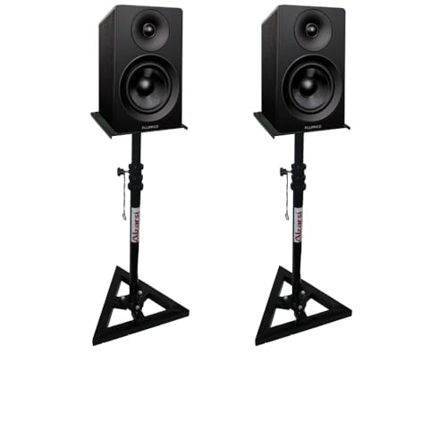 Image of Studio Monitor Speaker Stands Pair. 40Kg Capacity per Stand. Adjustable Height 26 inch - 42 inch. Metal Constructed Stands Ideal for Surround Sound, Bookshelf and Monitoring Speakers