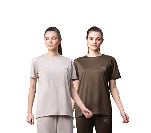 Image of Mack Jonney Dryfit Lycra Solid Slim Fit T-Shirt for Women (Pack of 2)-Dryfit T L.Gry OLV 002-P