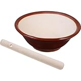 TOBBOMEY Ciotola in Ceramica per Macinare Pestello in Legno, Ciotola Suribachi Giapponese Piccola 11x11x4 Cm, Utensile Cucina Asiatica per Aglio e Spezie, Ciotole per Uso Alimentare