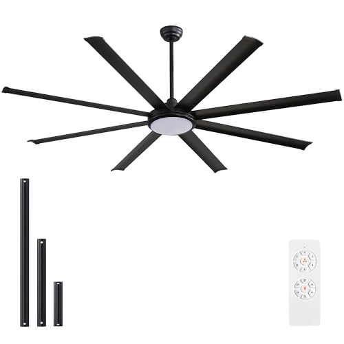 Image of WINGBO 120 Inch Industrial Ceiling Fan with Light and Remote, 8 Aluminum Blades Large Ceiling Fans, 3CCT, 6-Speed Reversible Noiseless DC Motor for Kitchen Bedroom Living Room, Matte Black