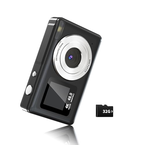 Image of LENANE 4K Digital Camera, 48MP Point and Shoot Camera with 32G Card, Dual-Screen Kids